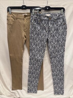 ERIC Tan Gold Snakeskin & Blue Paisley Skinny Jeans, Size 2